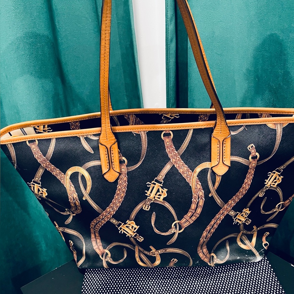 Ralph Lauren Large Black and Tan Tote Bag